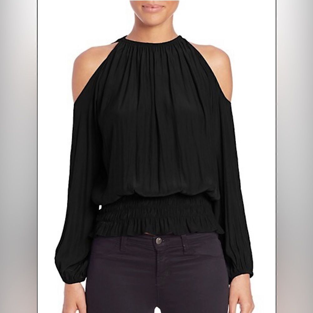 New! Ramy Brook, Electric-Blue, “Lauren Cold Shoulder Smocked Top”. Size Small.